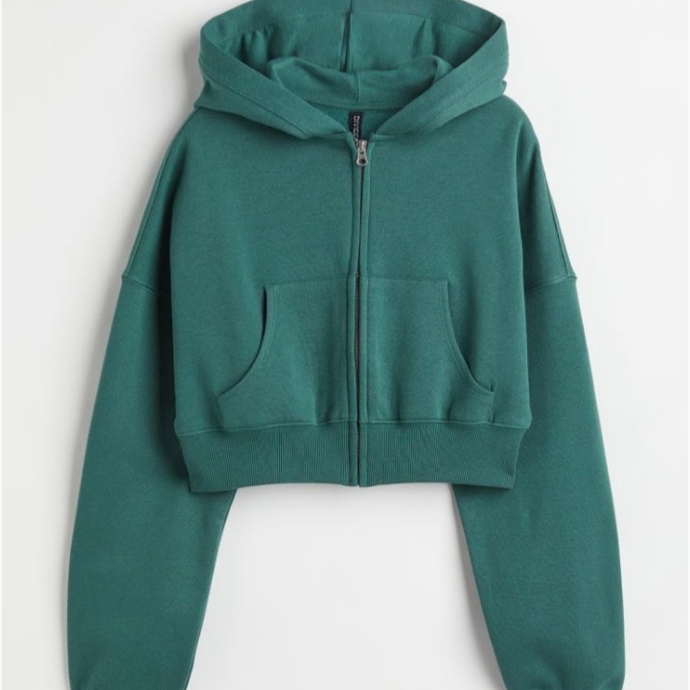 sold 🆕️ NWT H&M Hooded Crop Sweatshirt Jacket in 'Green' - Picture 1 of 8